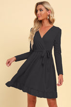Load image into Gallery viewer, Long Sleeve Tie Waist Ruffle Hem Dress
