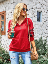 Load image into Gallery viewer, Plaid Quarter Snap Drawstring Detail Hoodie
