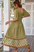 Load image into Gallery viewer, Bohemian Square Neck Flutter Sleeve Maxi Dress

