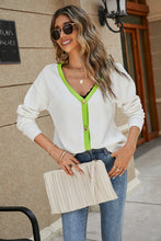 Load image into Gallery viewer, Contrast Dropped Shoulder V-Neck Cardigan
