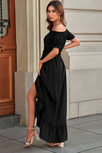 Load image into Gallery viewer, Off-Shoulder Drawstring Waist Ruffled High-Low Dress
