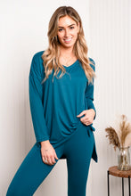 Load image into Gallery viewer, Zenana Full Size V-Neck High-Low Top and Leggings Loungewear Set in Teal
