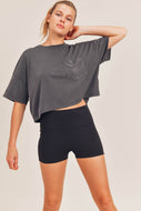 BOXY POCKET CROPPED SHIRT IN GREY | DIBS O7L8D8