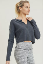 Load image into Gallery viewer, Light Waffle Knit V Detail Top In BLACK | DIBS 463
