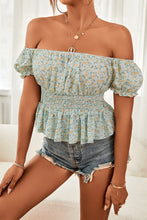 Load image into Gallery viewer, Ditsy Floral Smocked Peplum Blouse
