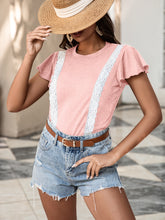 Load image into Gallery viewer, Lace Trim Flutter Sleeve Tee Shirt
