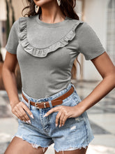 Load image into Gallery viewer, Frill Trim Round Neck Tee Shirt

