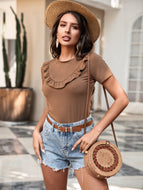 Frill Trim Round Neck Tee Shirt