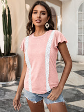 Load image into Gallery viewer, Lace Trim Flutter Sleeve Tee Shirt
