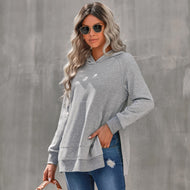 Side Slit Raglan Sleeve Hoodie with Kangaroo Pocket