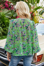 Load image into Gallery viewer, Floral Frill Trim Button Down Blouse
