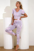 Load image into Gallery viewer, Tie-Dye Cropped Hoodie and Drawstring Leggings Yoga Set
