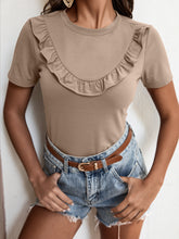 Load image into Gallery viewer, Frill Trim Round Neck Tee Shirt
