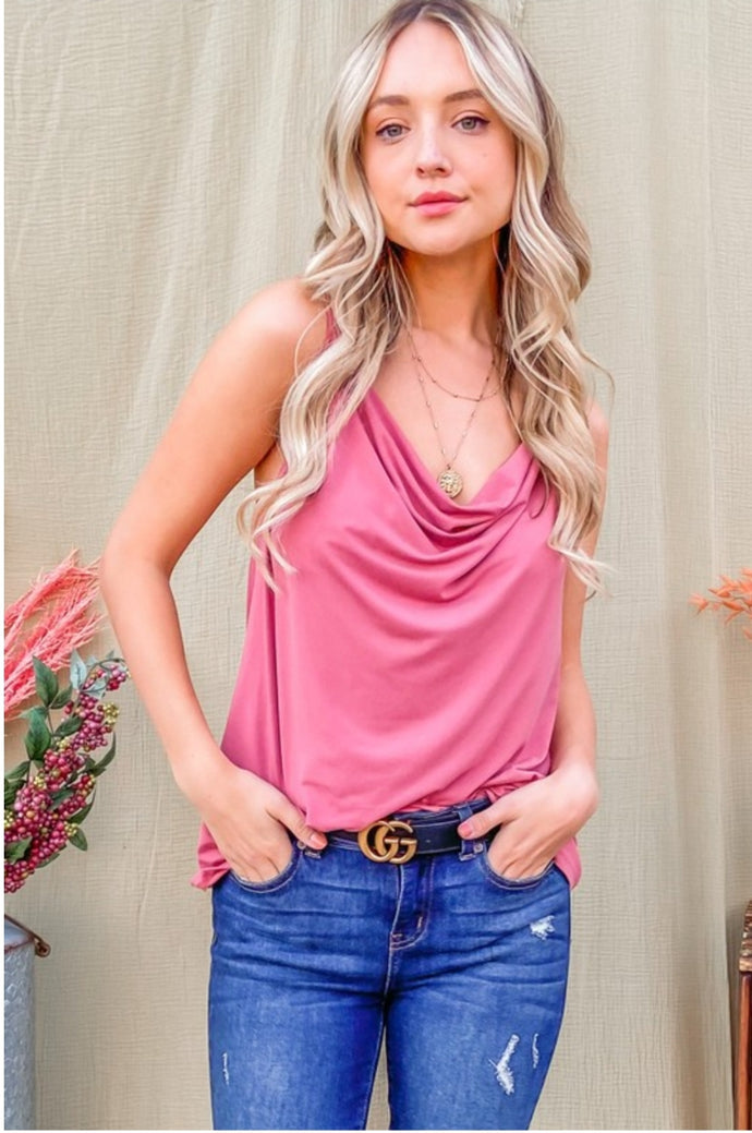 Elegance Cowl Neck Tank In Mauve 714