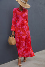 Load image into Gallery viewer, Floral Drawstring Waist Long Sleeve Dress
