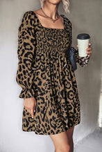 Load image into Gallery viewer, Leopard Smocked Flounce Sleeve Tiered Dress
