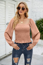 Load image into Gallery viewer, Frill Hem Smocked Balloon Sleeve Blouse
