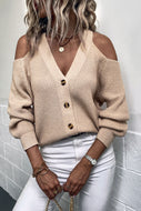 Cold-Shoulder Button-Up Rib-Knit Cardigan