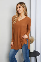 Load image into Gallery viewer, Zenana Full Size Waffle-Knit Slit V-Neck Tunic Top

