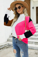Load image into Gallery viewer, Color Block Mock Neck Ribbed Trim Sweater
