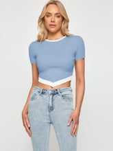 Load image into Gallery viewer, Contrast Trim Pointed Hem Ribbed Crop Top
