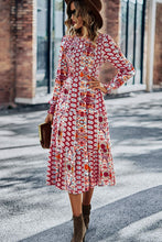 Load image into Gallery viewer, Patchwork Smocked Puff Sleeve Tiered Midi Dress
