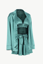 Load image into Gallery viewer, Button-Up Shirt, Bralette, and Tied Shorts Loungewear Set
