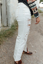 Load image into Gallery viewer, Contrast Stitching Distressed Button Fly Flare Jeans
