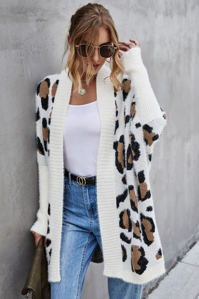 Leopard Batwing Sleeve Open Front Cardigan
