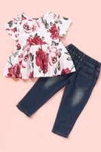 Load image into Gallery viewer, Girls&#39; Floral Top and Jeans Set
