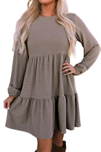 Load image into Gallery viewer, Ribbed Round Neck Long Sleeve Tiered Mini Dress
