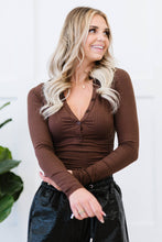 Load image into Gallery viewer, Chocolate USA Half Button Down Ribbed Collared Neck Knit Top
