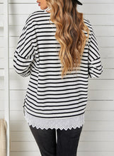 Load image into Gallery viewer, Striped Long Sleeve Lace Trim Top
