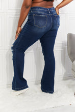 Load image into Gallery viewer, ON SALE! KANCAN Dark Blue Wash Flare mid rise jeans w/distressed Knees detail
