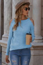 Load image into Gallery viewer, Round Neck Cold Shoulder Long Sleeve Sweater

