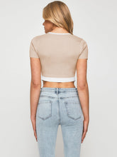 Load image into Gallery viewer, Contrast Trim Pointed Hem Ribbed Crop Top
