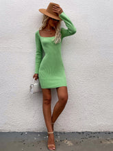 Load image into Gallery viewer, Tie Back Square Neck Long Sleeve Sweater Dress
