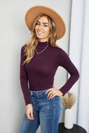 Zenana High Neck Long Sleeve Bodysuit in Eggplant