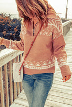 Load image into Gallery viewer, Geometric Ribbed Trim Quarter Zip Sweater
