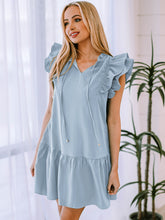 Load image into Gallery viewer, Ruffle Shoulder Tie-Neck Tiered Dress

