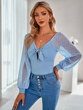 Load image into Gallery viewer, Swiss Dot Raglan Sleeve Tied Top

