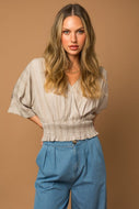 Gilli Chevron Smocked Cropped Peplum Top