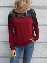 Load image into Gallery viewer, Lace Long Sleeve Round Neck Tee
