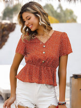 Load image into Gallery viewer, Printed V-Neck Decorative Button Blouse
