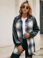 Plaid Button Down Splicing Shirt Jacket