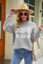 Load image into Gallery viewer, Woven Right Lip Graphic Slit Dropped Shoulder Sweater
