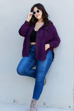 Load image into Gallery viewer, Zenana Cozy in the Cabin Full Size Fleece Elbow Patch Shacket in Dark Plum
