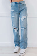 Kancan High Rise Button Closure Distressed Boyfriend Jeans