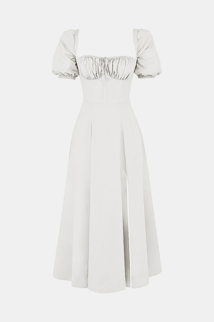 Square Neck Tie Front Ruched Split Dress