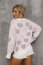 Load image into Gallery viewer, Heart Print Pearl Detail Fuzzy Sweater

